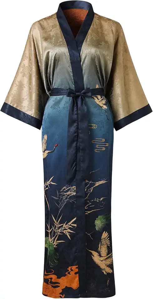 Damen Kimono Langer Robe Bademantel Nachthemd