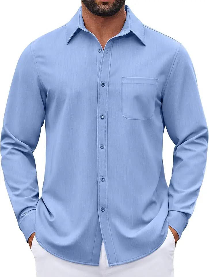 COOFANDY Mens Dress Shirts Untucked Long Sleeve Button Down Denim Shirt Stretch Business Casual Shirts