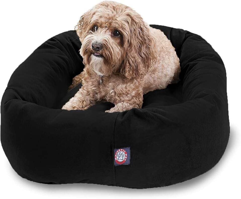 Majestic Pet Suede Calming Dog Bed, 32 Inch Medium, Round, Washable, Black