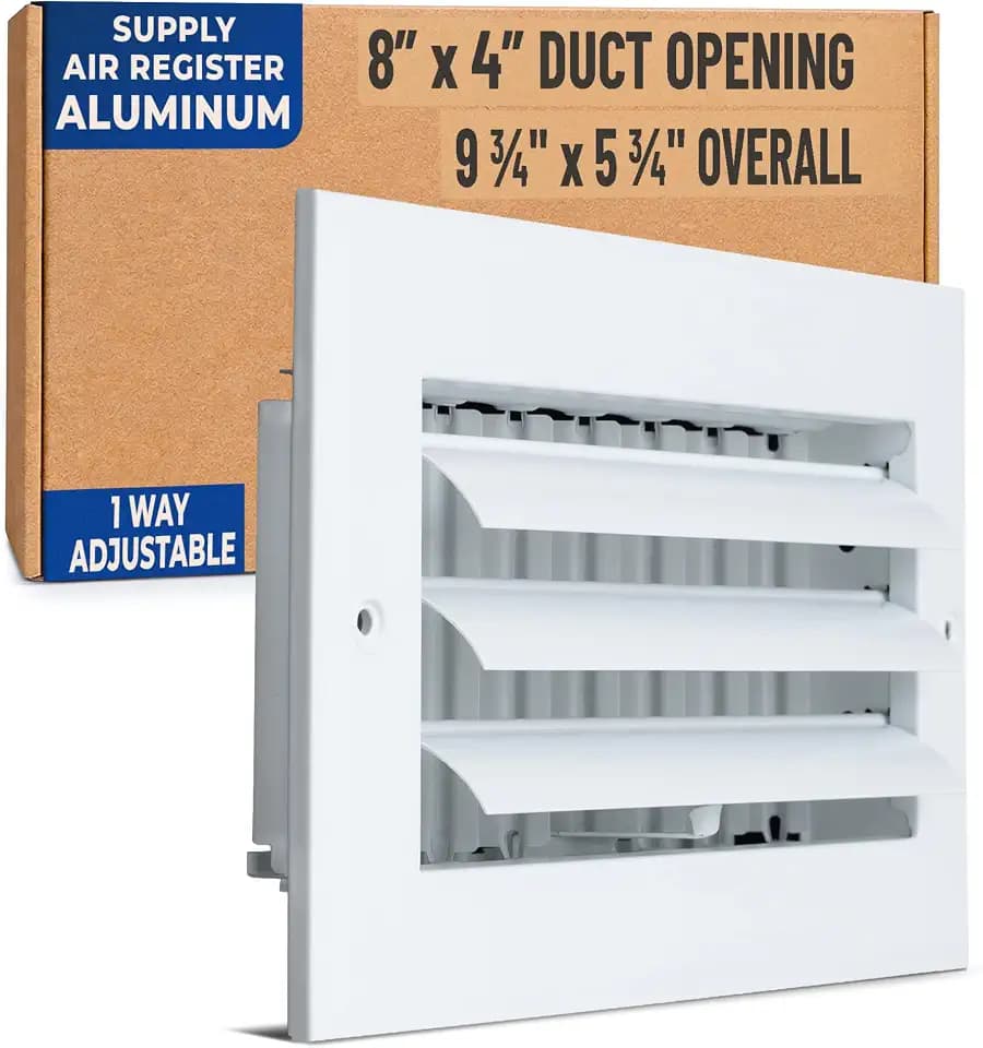 Fits 8x4 Duct Opening Aluminum 1-Way Adjustable Air Supply Grille by Handua | Curved Blade Register Vent Cover for Sidewall & Ceiling | White | Outer Size: 9.75" X 5.75"