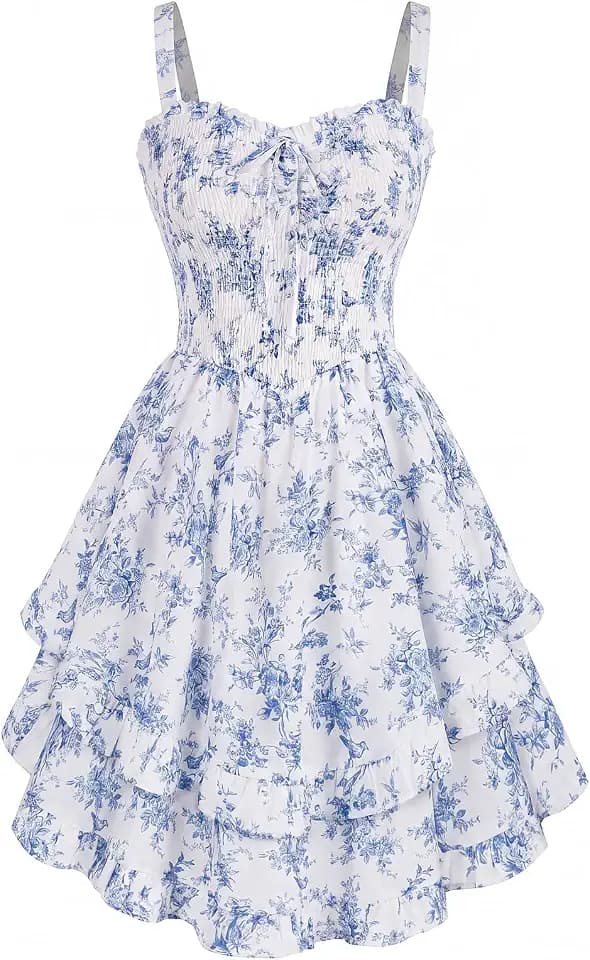 Scarlet Darkness Smocked Floral Sundresses Women Teens Summer Spring Dress