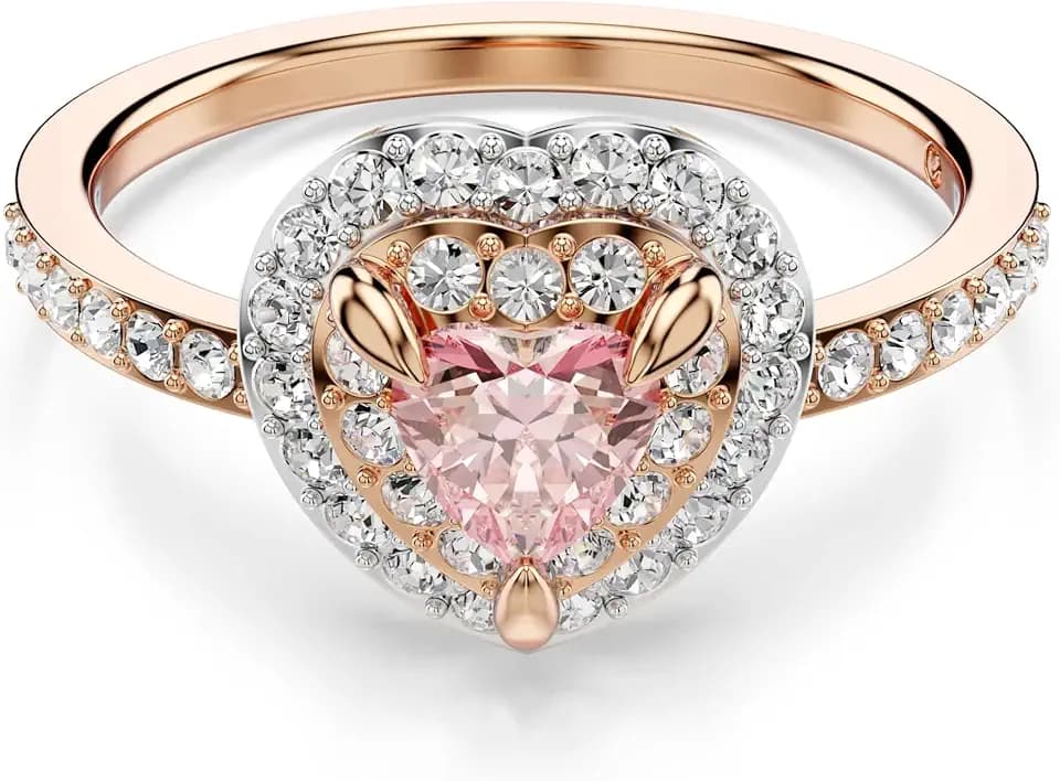 Swarovski One Kollektion Motiv-Ring, Herzschliff, Pavé, Herz, Rosa, Finish in gemischtem Metall