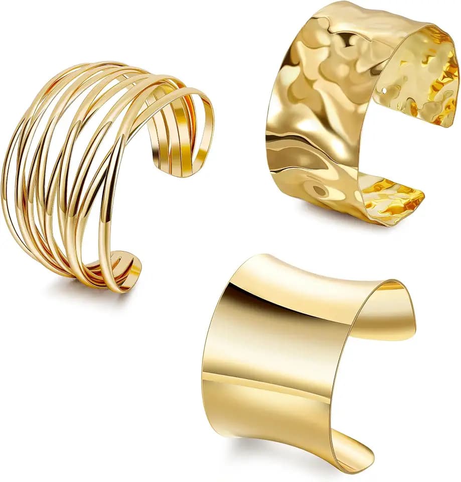 3Pcs Chunky Gold/Silver Cuff Bracelets for Women