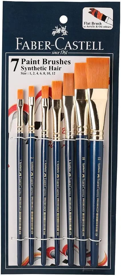 Faber Castell Synthetic Hair Flat Paint Brush, Assorted - Set of 7