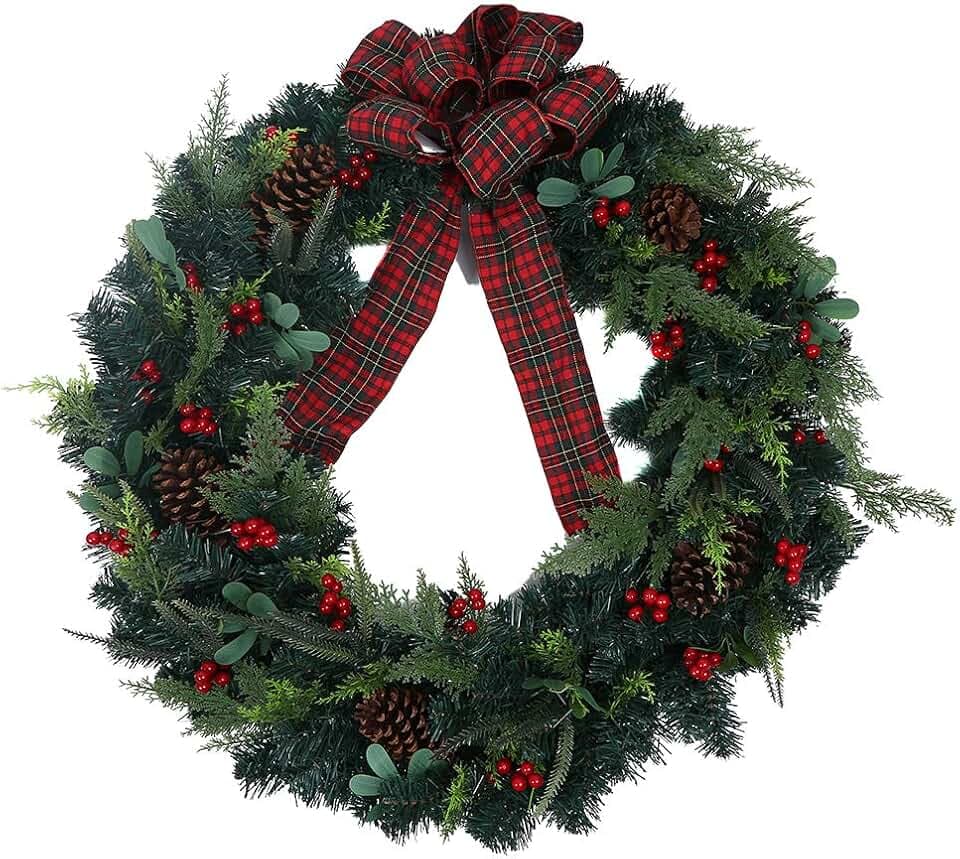 Christmas Wreath for Front Door Decoration with Artificial Ornaments Maple Leaf for Party Decor (Wreath32)