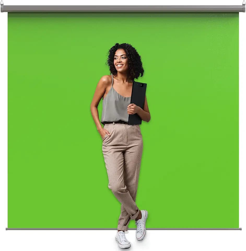【Wider Style】 KHOMO Gear Green Screen 84 x 84 inch – Extra Large Pull Down Backdrop – Portable Collapsible Roll Down Projector Screen – Green Screen for Video, Streaming, and Photography