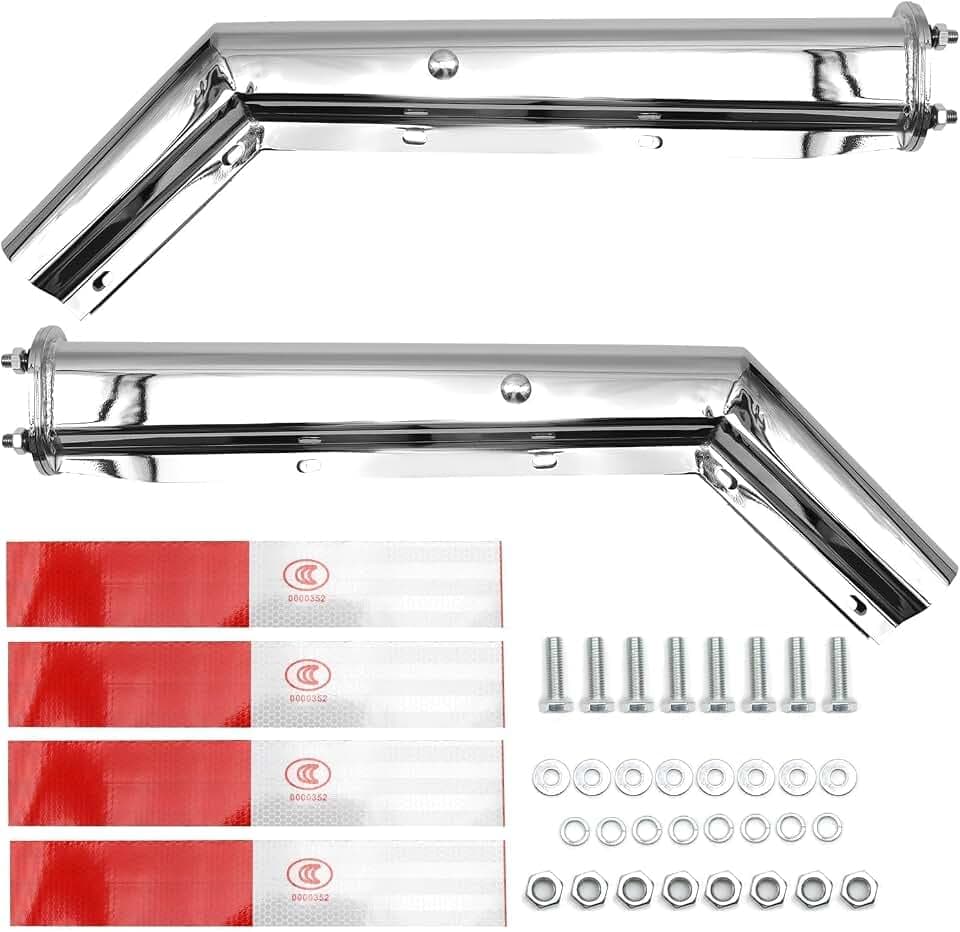2 PCS Stainless Steel Angled Mud Flap Hanger for Semi Trucks, Bolt Spacing 2-1/2" 2.5",30" L Heavy-Duty Spring Loaded Bracket with Reflective Strip Sticker (Right + Left)