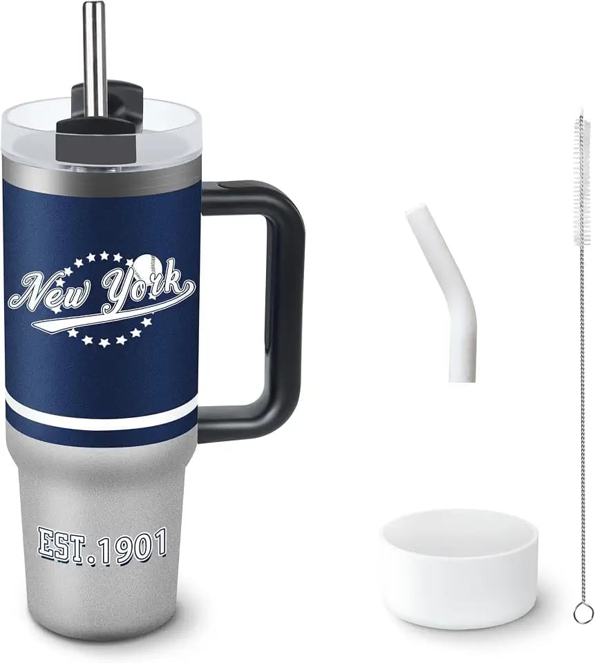 Tumbler 40oz Straight Skinny Car Cups With Insulated Cup Sleeve Portable Handle, Sports Travel Coffee Mug, Stainless Steel, Insulated,Classic Collection Gifts for Fans