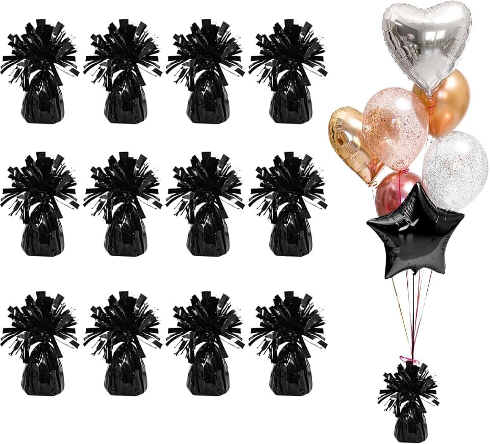 12 Pack Black Balloon Weights, 6oz Heavy Duty Balloon Weights for Helium Balloons, Decorative Anchor for Graduation Party Decorations 2026, Birthday, Wedding, Anniversary Table Decor
