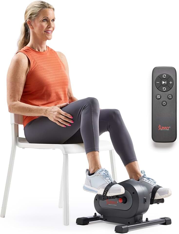 Sunny Health & Fitness Smart Motorized 2-in-1 Pedal Exerciser, Indoor Compact Under-Desk Mini Bike for Low-Impact Cardio Workout and Physical Therapy, Free SunnyFit Training App Connection