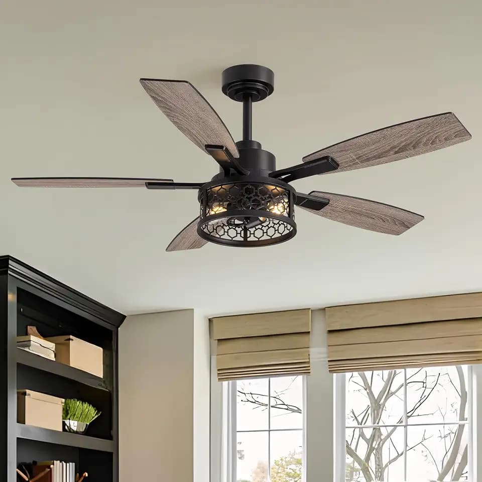 SNZ 52 Inch Farmhouse Ceiling Fans with Lights, Black Ceiling Fan Remote & APP Control, 5 Blades, Reversible DC Motor for Bedroom Living Room