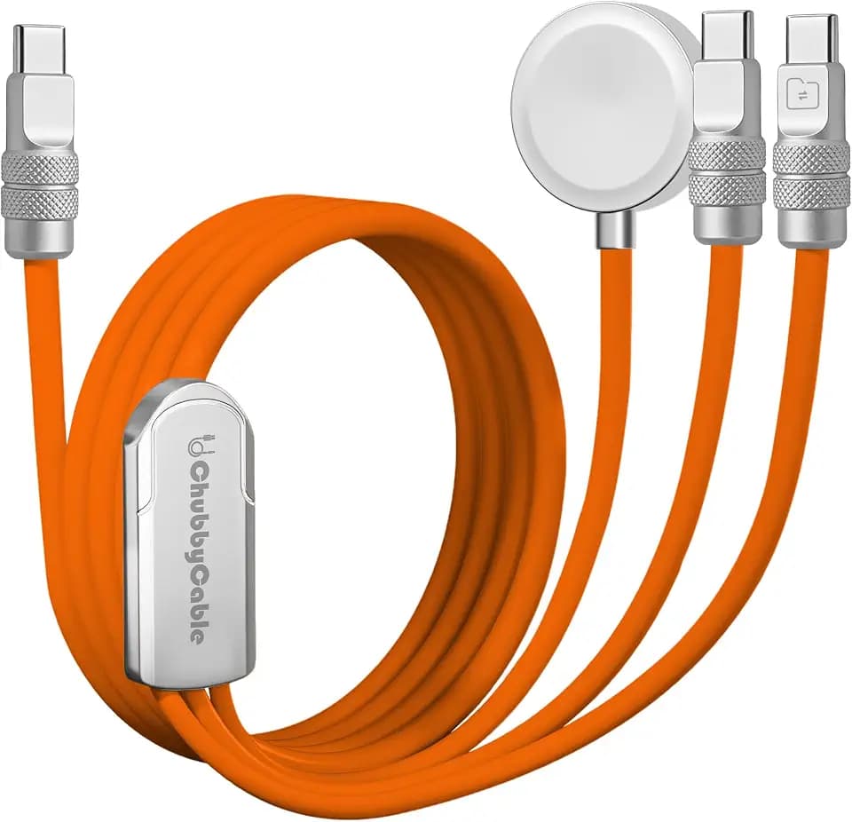 chubbycable 3 in 1 Silicone USB C Cable for Apple Watch, Orange, 4.1FT
