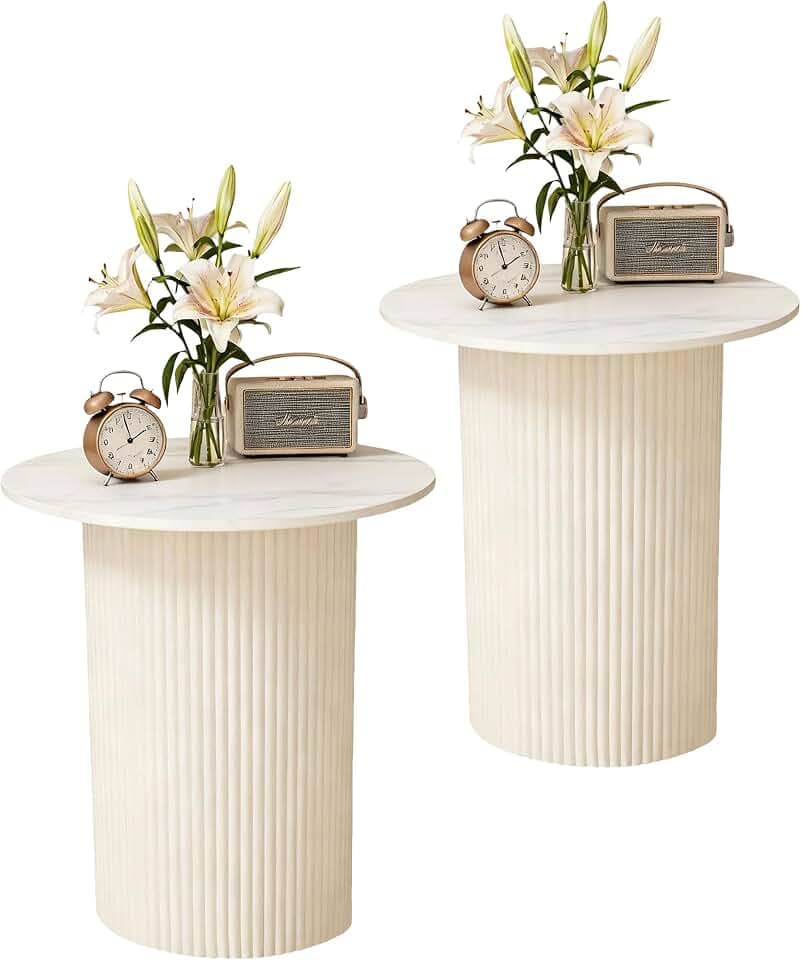 2er Set,Moderne Rund Beistelltisch,Marmor Sofatisch beistelltische mit Metallbasis für Wohnzimmer und Schlafzimmer