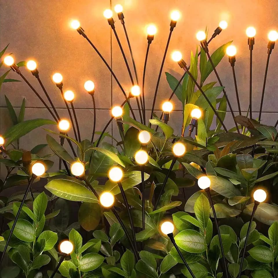 YJFWAL Firefly Solar-gartenlichter Außen 4 Stück Glühwürmchen Lichter Wasserdicht Swinging Garten Lichter für Pathway Weihnachten Yard Patio-Landschaft Dekoratives, 8LED (Warm-Weiß, 4 Stück)