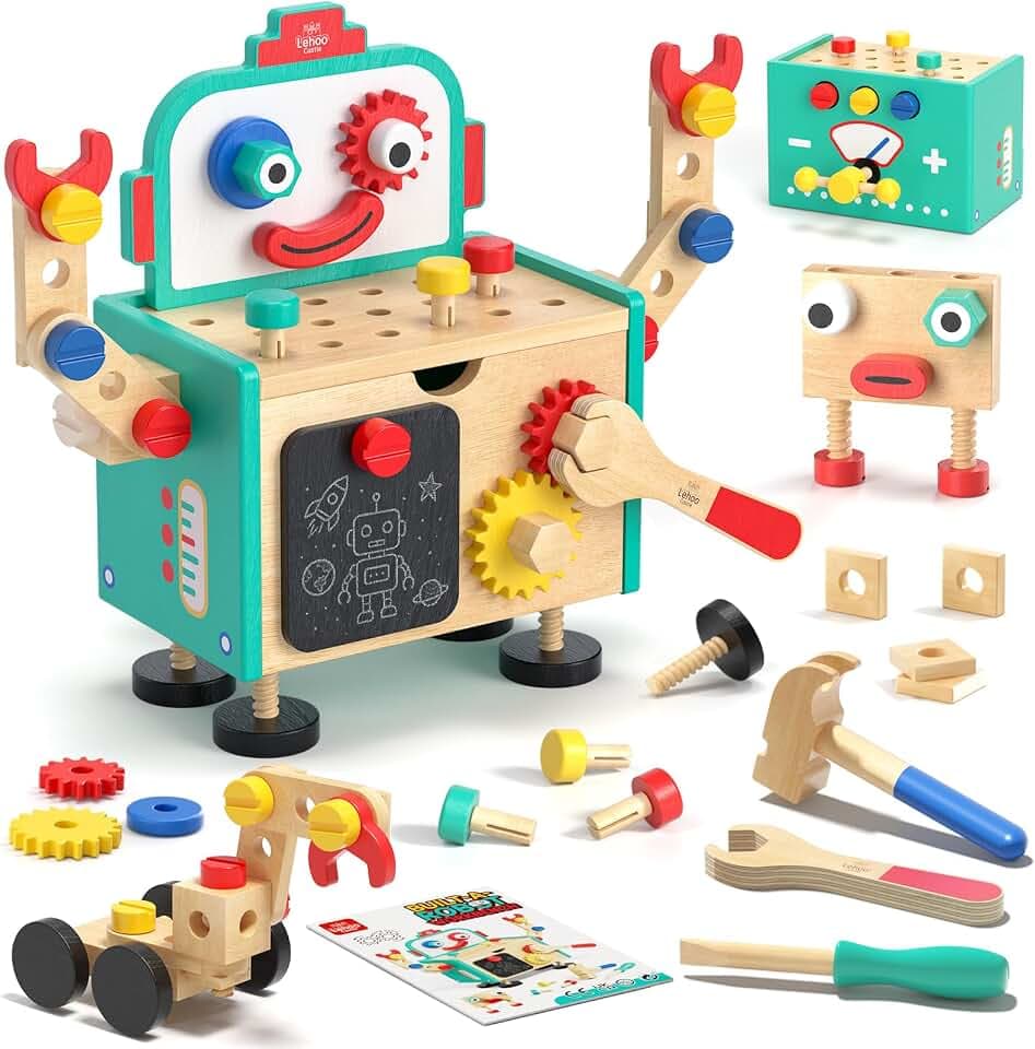 Lehoo Castle Montessori Werkzeugkoffer, Kinder Roboter Werbank ab 2 Jahre