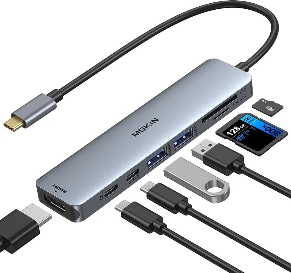 MOKiN USB C Hub HDMI Adapter, 7 in 1 Dongle with SD/TF Card Reader, USB C Data Port, 100W PD, and 2 USB 3.0 - Compatible with MacBook Pro/Air, Dell XPS, Lenovo ThinkPad