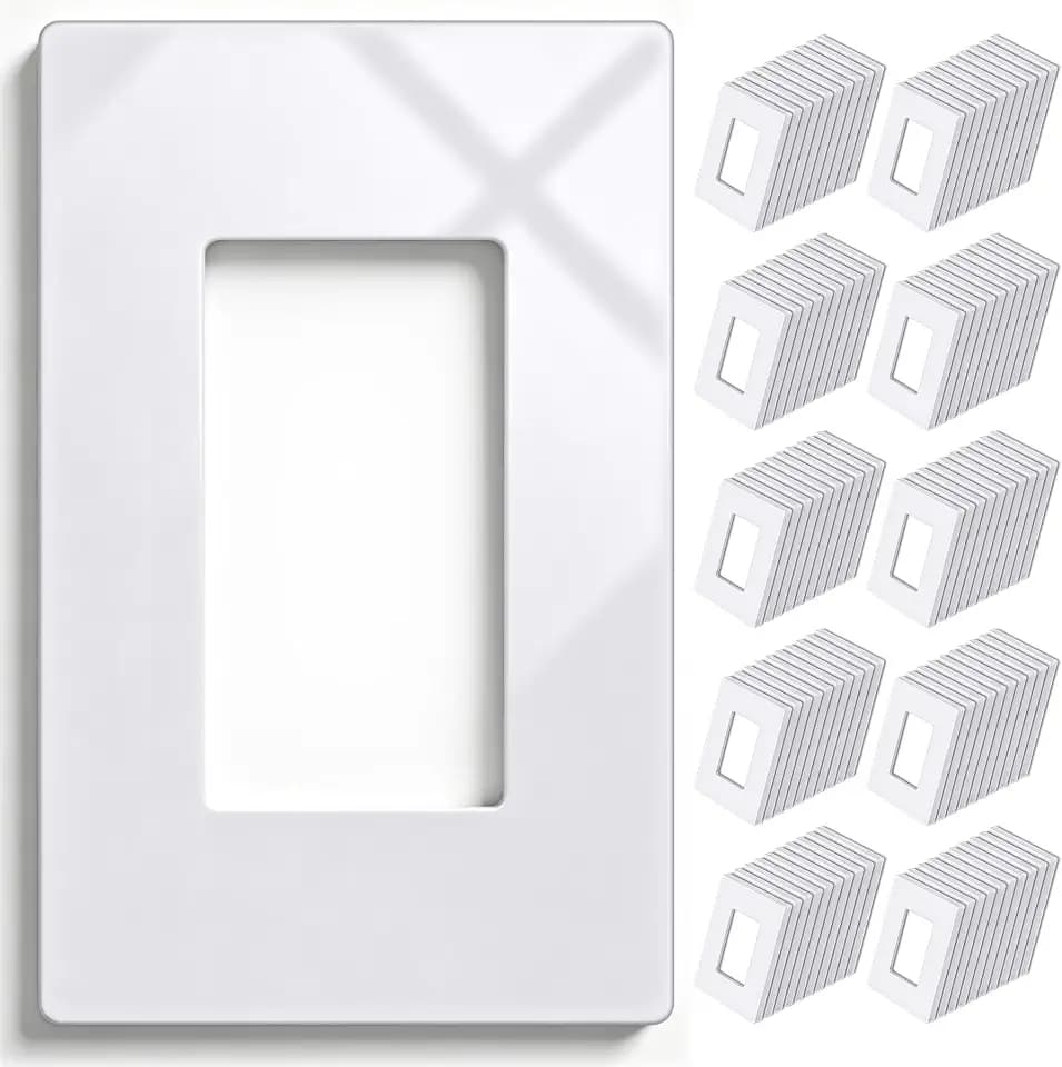 BESTTEN 1-Gang Screwless Decorator Wall Plate Cover, Gloss Snow White Decorative Outlet Cover, Single Decor Light Switch Face Plate, 100PK
