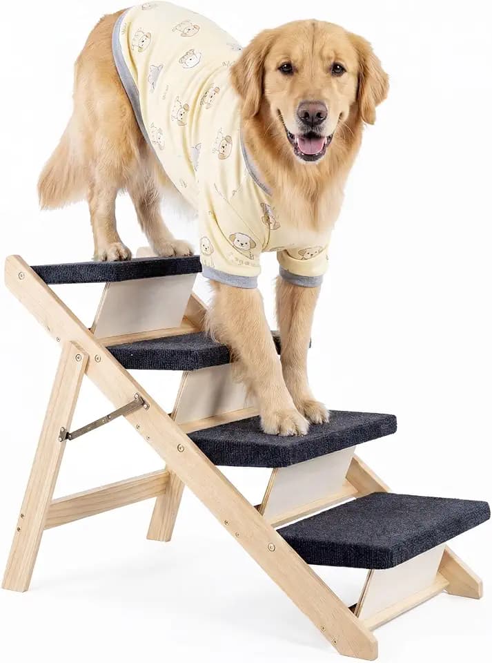 MEWANG Wood Pet Stairs, 4-Step Dog Stairs for Beds, Couches & Cars, 25" H
