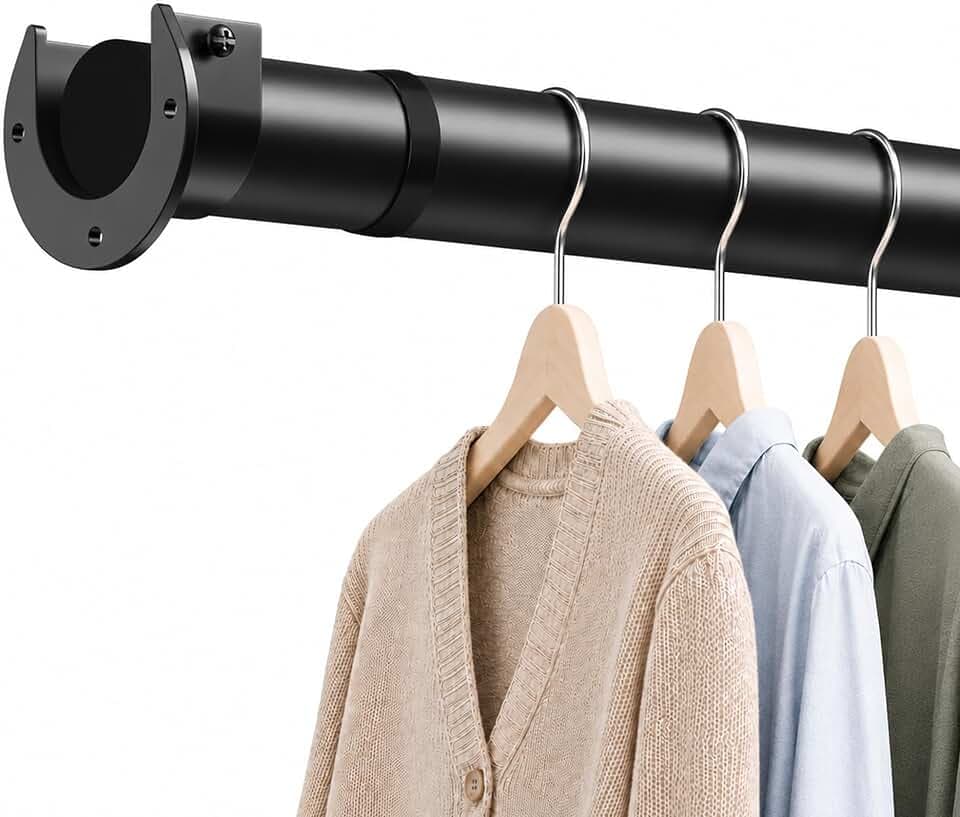 Gardinenstange Ausziehbar, Vorhangstange aus Metall mit Halterung für große Fenster, Wohnzimmer und Schlafzimmer, Schwarz, 85–235 cm, Ø32 mm