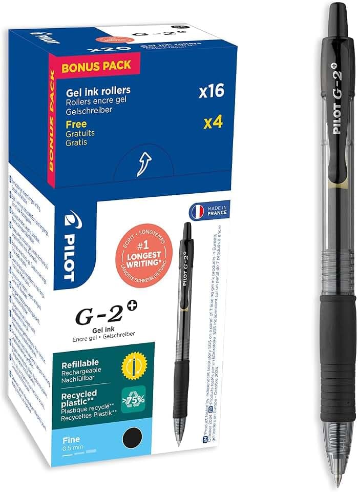 PILOT - 20er G2 Plus - Gelschreiber Druckmechanik - Schwarz - Feine Spitze
