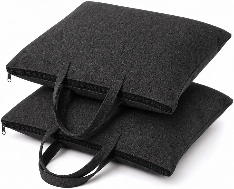 2 Pack Travel Pillow and Blanket Bags, 100% Cotton Canvas Pillow Storage Bag with Handles, Heavy Duty Breathable Organizer for Bedding Linens, Pillow Bag for Traveling(2,Black,20"x26")