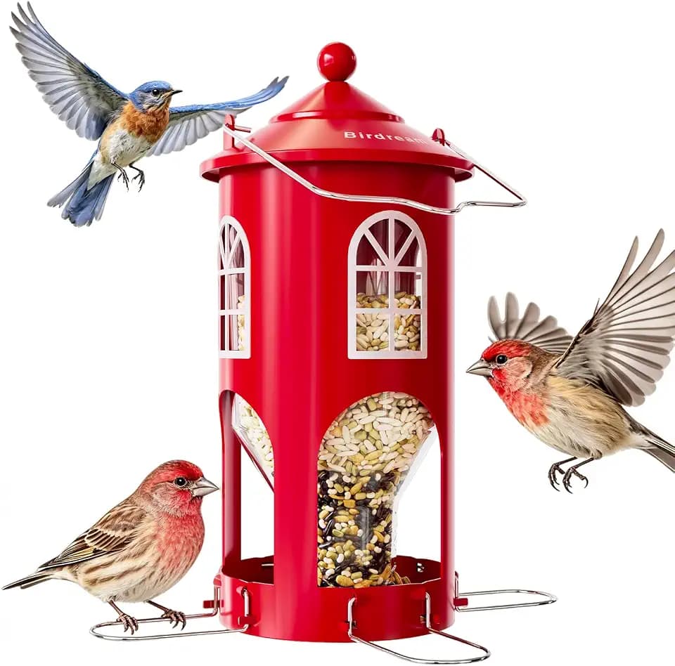 Birdream Metal Bird Feeder for Outdoors Hanging, 1.5lb Large Capacity, Red