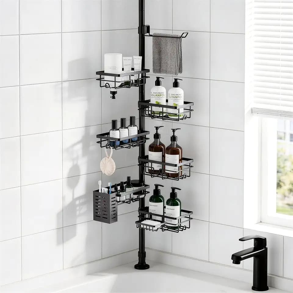 Shower Caddy Organizer Tension Pole, Corner Shower Shelves Bathroom Storage
