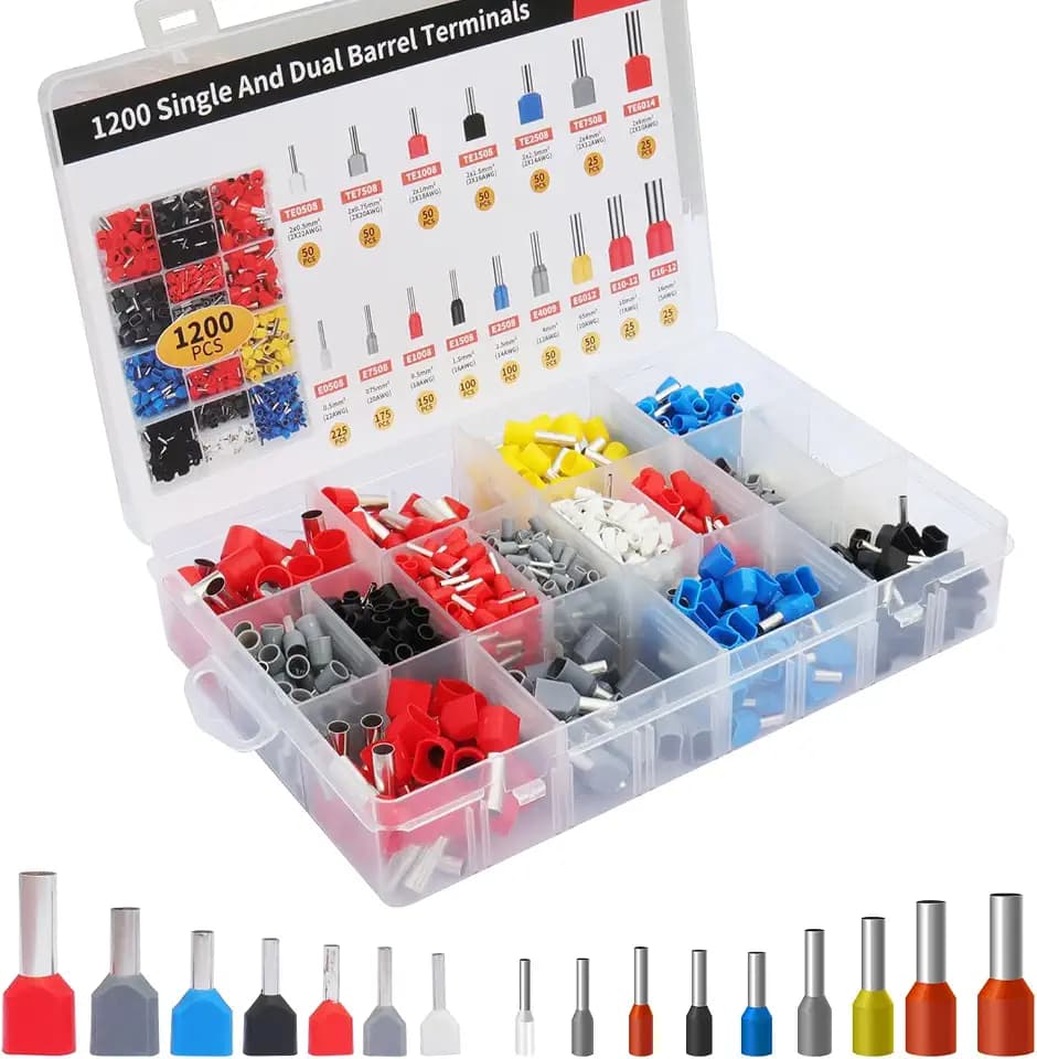 Fidioto Double Wire Ferrule Kit,1200pcs Dual Barrel Ferrules Terminal Set, Twin Ferrule Connectors Wire Ends Terminals Pins, AWG10~22 Twin Wire Ferrule Set and AWG6~22 Single-Line Ferrules