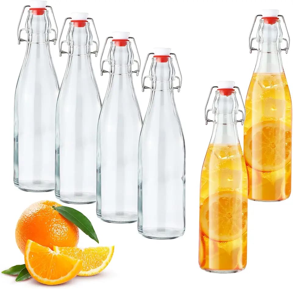 Nuangoo 6 Stück 500ml mit Bügelverschluss, Glasflaschen zum Befüllen,Kleine Flaschen zum Befüllen,Wiederverwendbare Flaschen zum Selbstbefüllen, für Saft, Öl & Essig