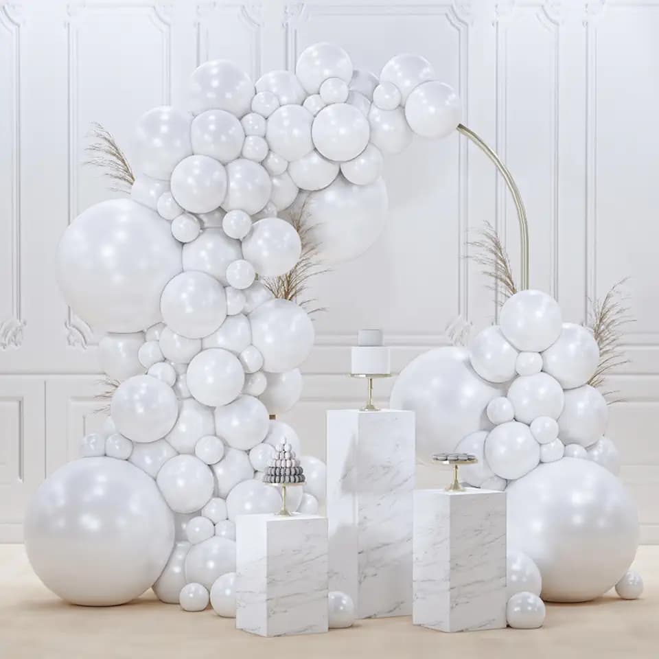 PartyWoo Pearl White Balloons 145pcs Different Sizes Pack of 18 12 10 5 Inch Metallic White Latex Balloon Arch Kit Garland for Wedding Graduation Baby Shower Birthday Party Decorations White-Z30