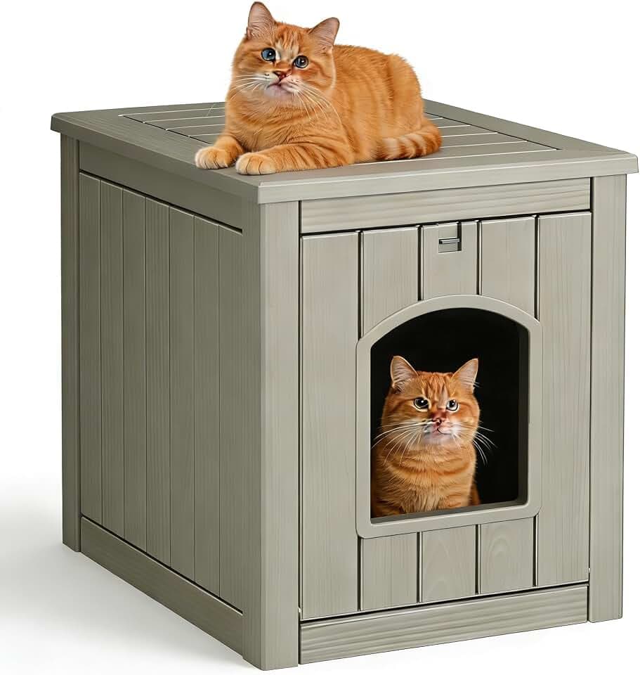Zapdos Outdoor Cat House for Indoor– All-Weather Resin Insulated Feral Cat Shelter, Durable & Waterproof Weatherproof Pet Cat Condo for Garden Patio Backyard, Grey