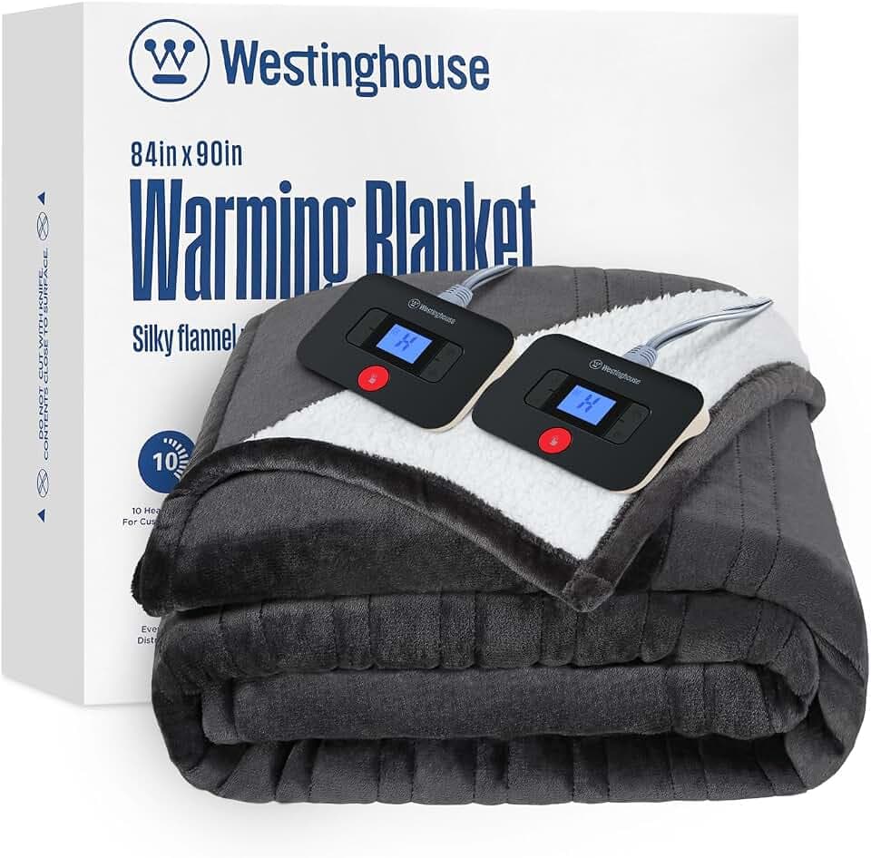 Westinghouse Heated Blanket Queen, 84"x90", Charcoal, ETL Certified