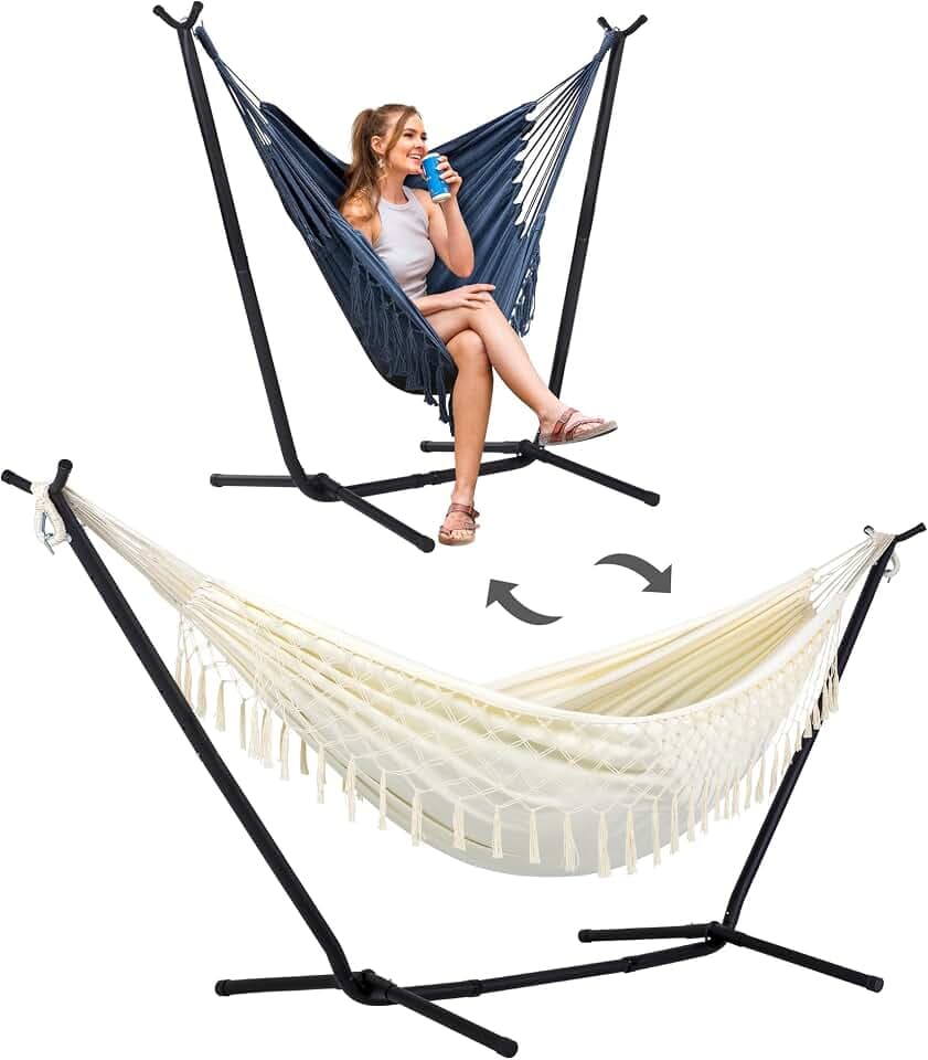 SUNCREAT 2-in-1 Convertible Portable Hammock with Stand, Natural Tassel