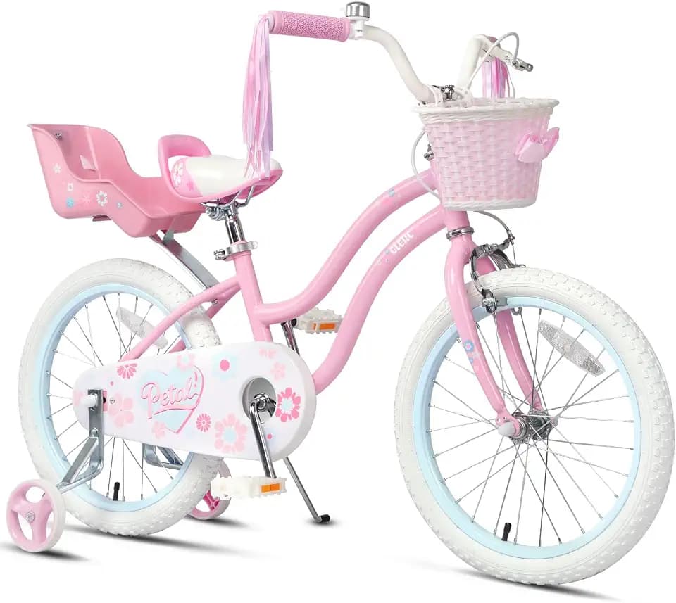 Glerc Petal Girls Bike 12-18 Inch for Ages 2-9, Kids Bike with Training Wheels, Basket & Streamers, Princess Style Kids Bicycle, for Girls