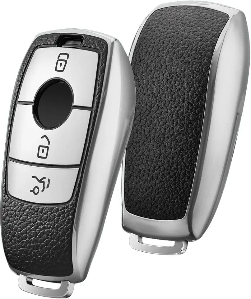 OATSBASF Autoschlüssel Hülle Geeignet für Mercedes Benz,Schlüsselhülle Cover für E Klasse 2017 S Klasse 2018 TPU Silicone Leather Texture Schutzhülle (P-Silber)
