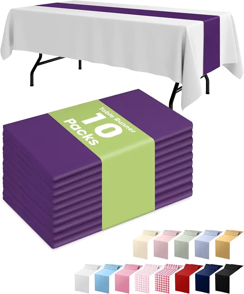 Pureegg Purple Disposable Plastic Table Runner 14x108 Inch Party Decor