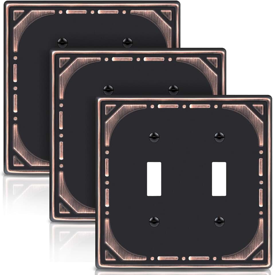 Oil Rubbed Bronze Decorative Double Toggle Light Switch Covers Plate,3 Pack