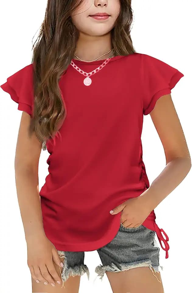 Arshiner Mädchen T-Shirt Rüschenärmel Kinder Sommer Baumwolle Oberteil