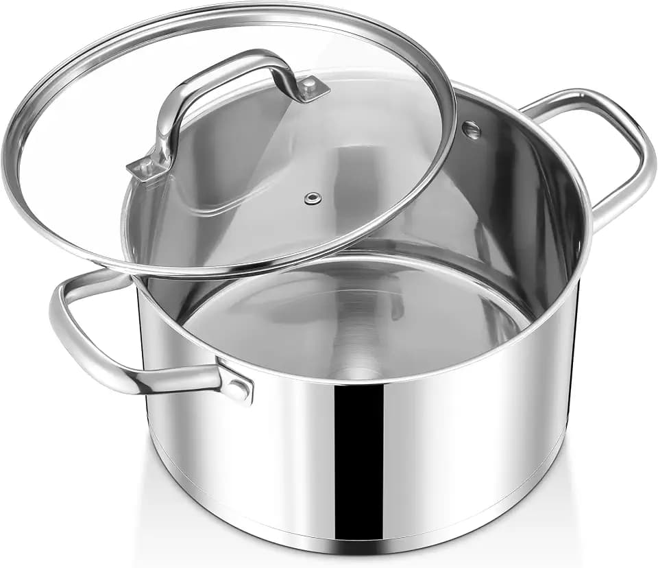 Joyfair 3-Lagen Boden Edelstahl Kochtopf Suppentopf mit Glasdeckel, 22 cm