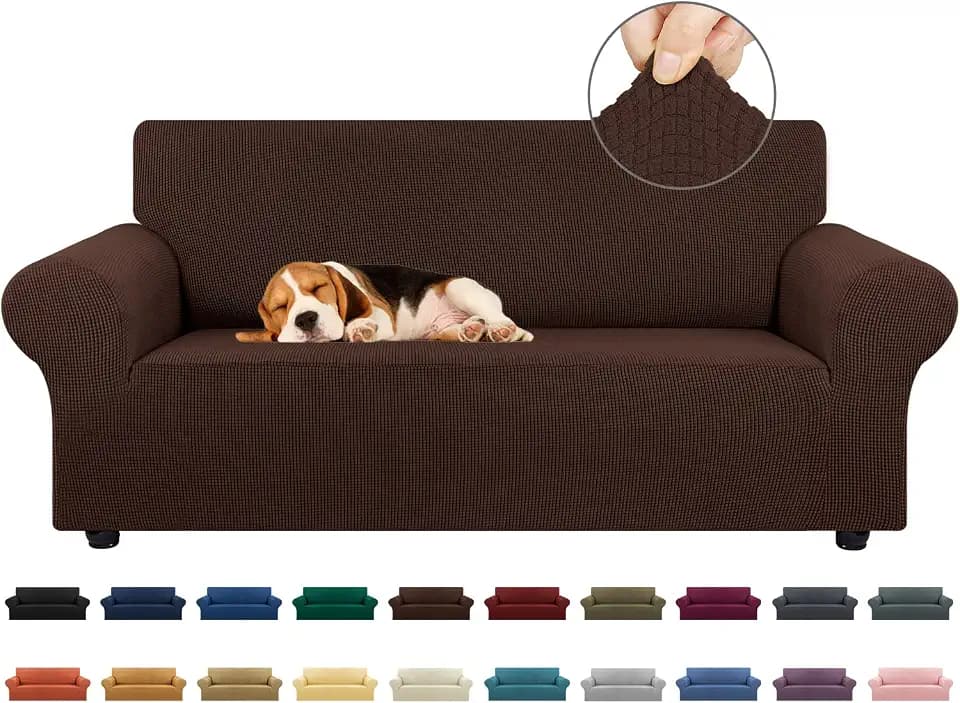 KEKUOU Stretch Loveseat Couch Cover, 2 Cushion Couch Slipcover,Chocolate