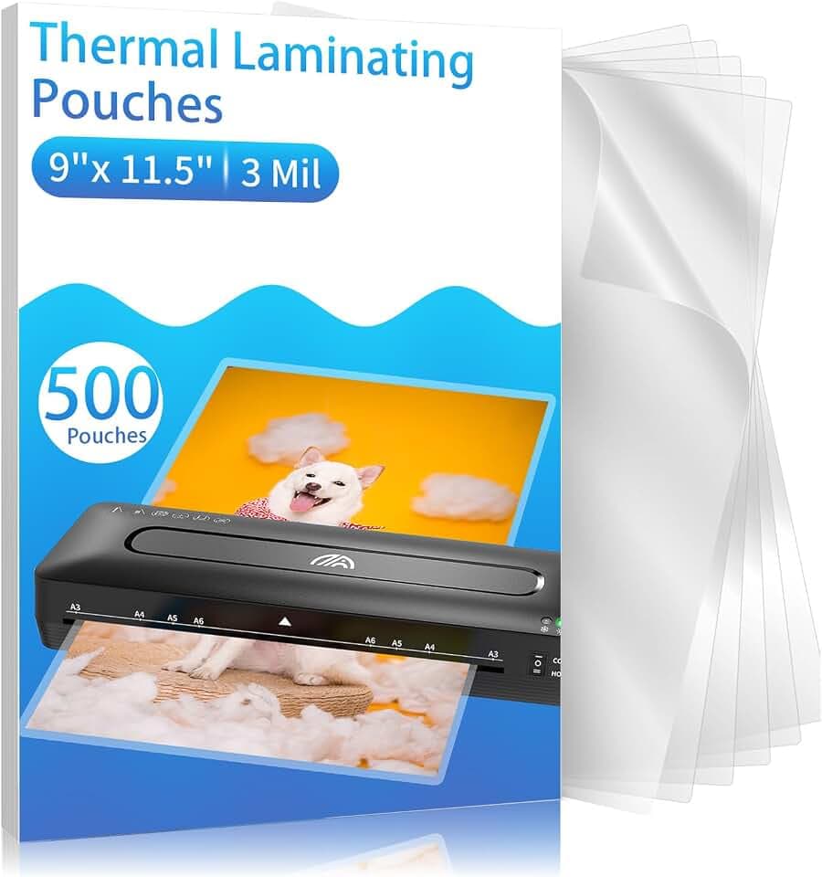 Clear Thermal Laminating Pouches – 9 x 11.5 Inch, 3 mil Thick (500 Pack)