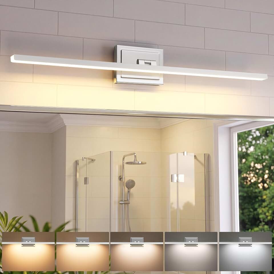 NIORSUN 31.5 Inch Modern Bathroom Light Fixture, 18W 5CCT Dimmable LED Chrome Bathroom Vanity Lights Over Mirror, Vanity Lights for Bathrooms Restroom Mirror- ETL Certified