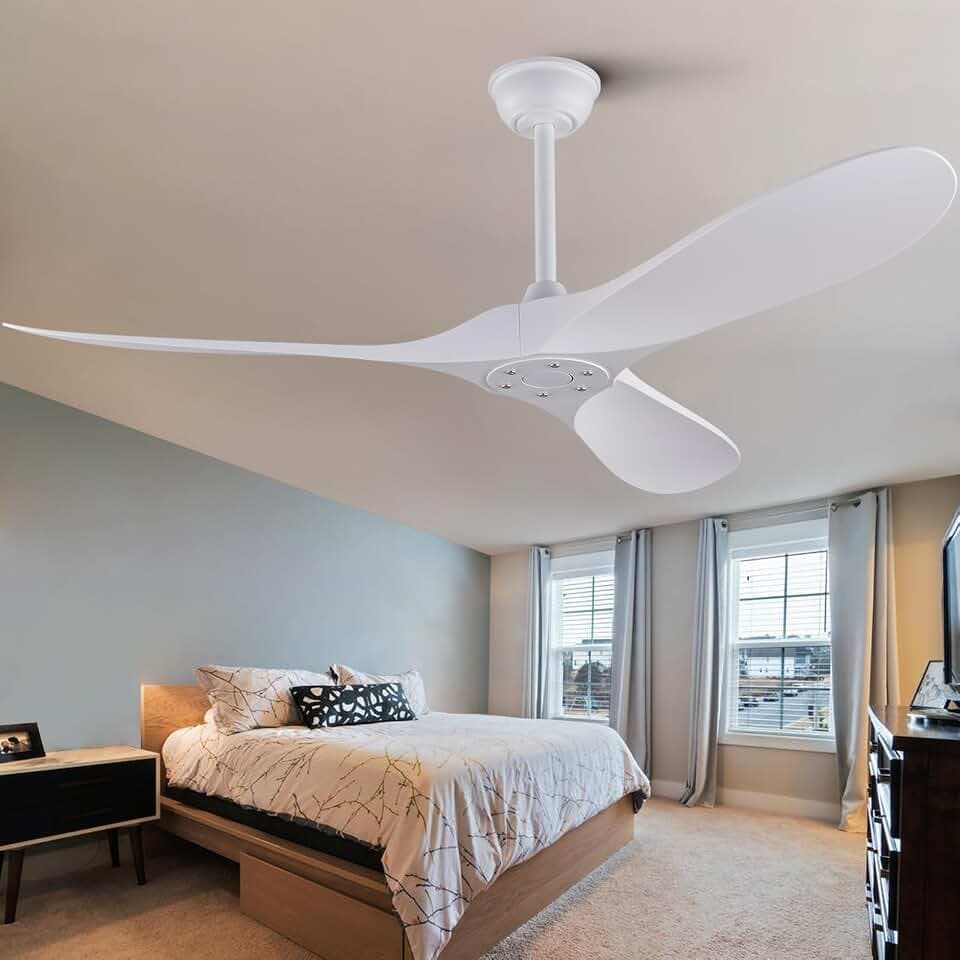 52'' Ceiling Fan without Lights, White Modern 3 Blades Ceiling Fan with Remote Control, 6 Speed Quiet Reversible DC Motor, Indoor Outdoor Ceiling Fan for Bedroom Dining Room Study Patios