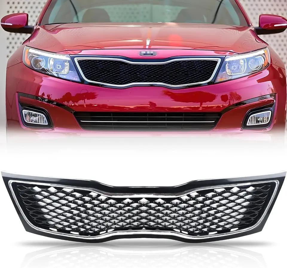 New [Upgraded] Front Grille for 2014 2015 Optima, Optima Bumper Hood Mesh Grill, Glossy Black Bumper Grille Accessories