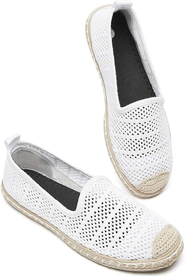 Women's Breathable Mesh Flats Shoes,Soft Loafers Flats,White Slip on Shoes