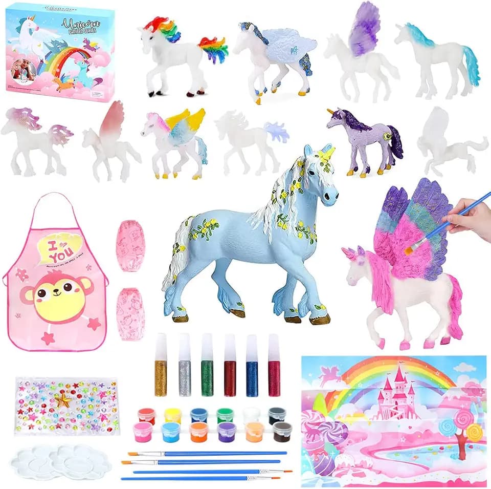 Lekebaby Einhorn Geschenk für Mädchen 4 5 6 7 8 Jahre, Einhörner Malset für Kinder mit 12 Einhörner, Bastelset Kinder Mädchen Geschenke Geburtstag, Einhorn Spielzeug