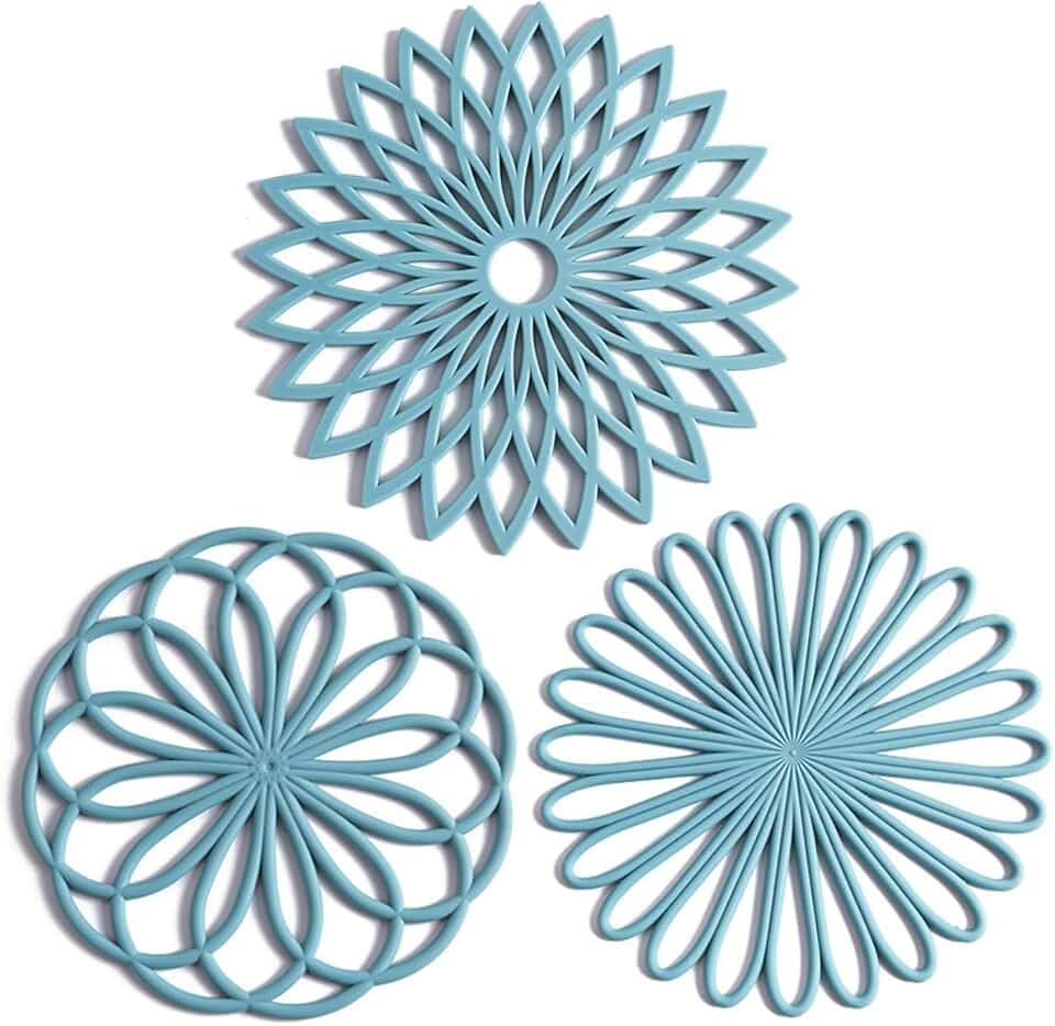Set of 3 Silicone Trivet Mat - Non-Slip & Heat Resistant Modern Kitchen Hot Pads for Table & Countertop - Trivet for Hot Dishes, Turquoise