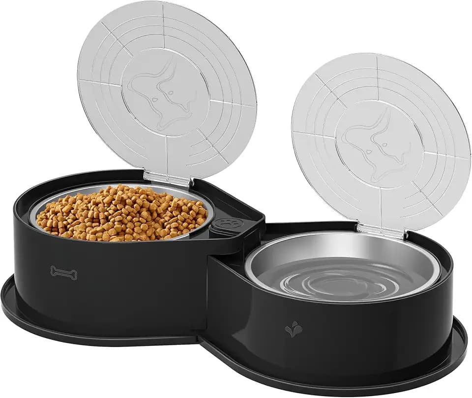 Newget 304 Stainless Steel Dog Bowl Set with Lids, 24oz Foldable Pet Dishes