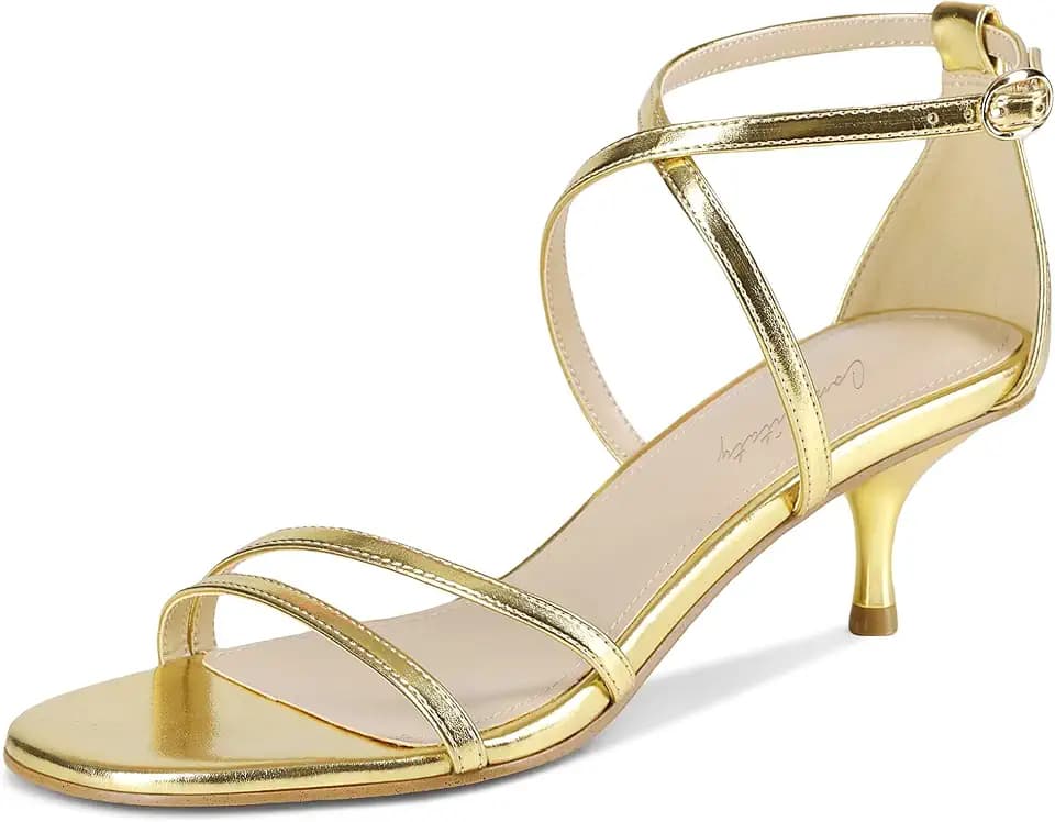 Women's Kitten Heel Sandals Strappy Ankle Strap Open Toe Low Heel Comfortable Dress Shoes for Wedding Party