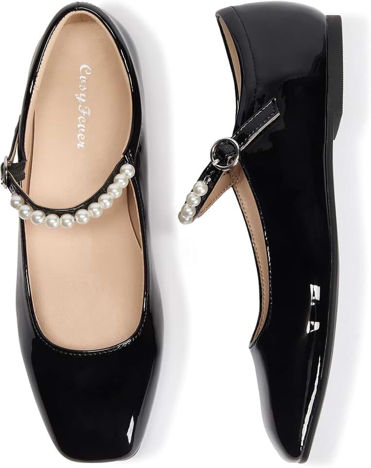CosyFever Women's Pearl Strap Mary Jane Flats, Wedding Guest & Party Shoes